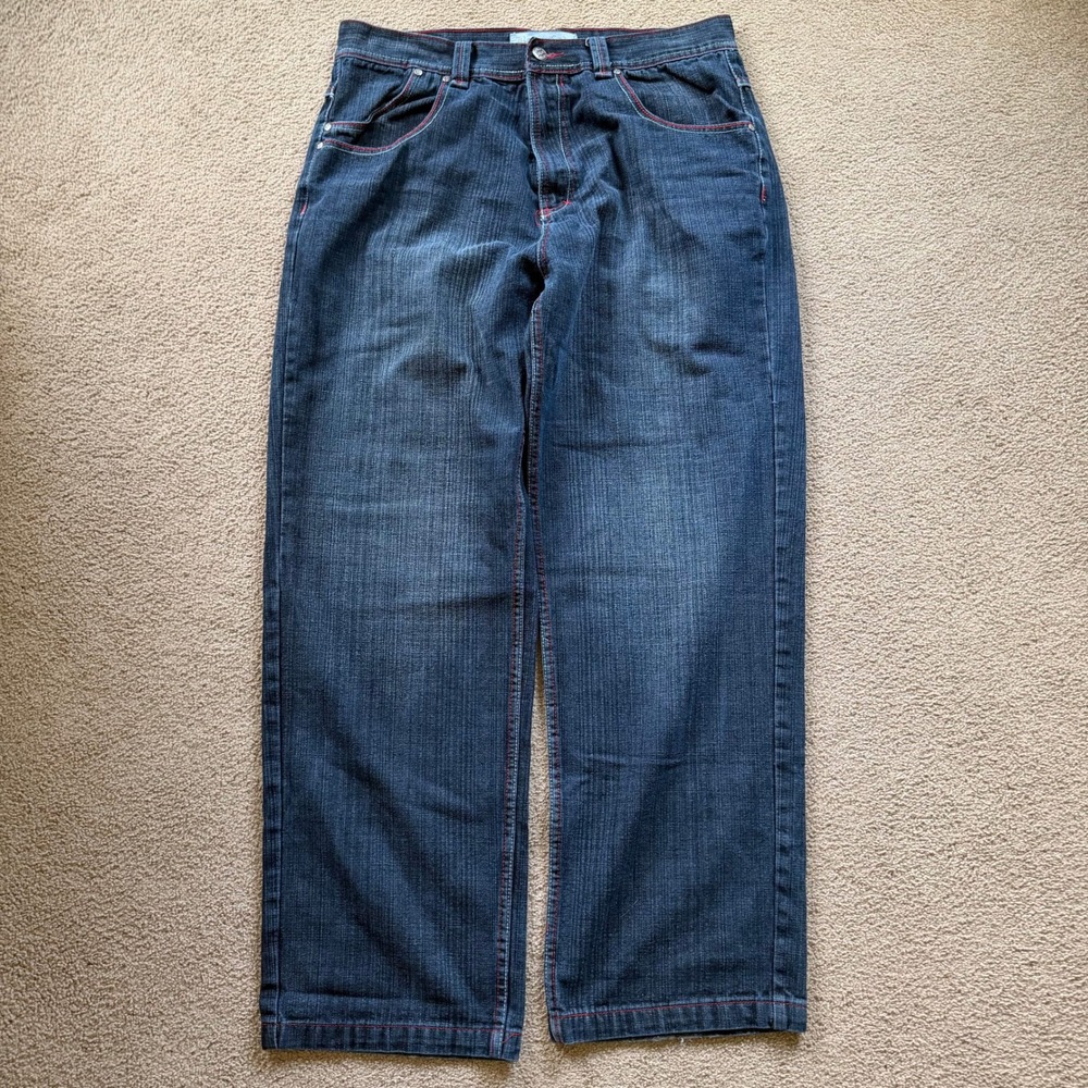 Y2K Basic Code Jeans Men's 38x34 Dark Wash Blue Baggy Skater Wide Leg Grunge
